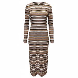 NWT A.N.A. Women’s Brown Cream Striped Long Sleeve Maxi Sweater Dress - Size XXL